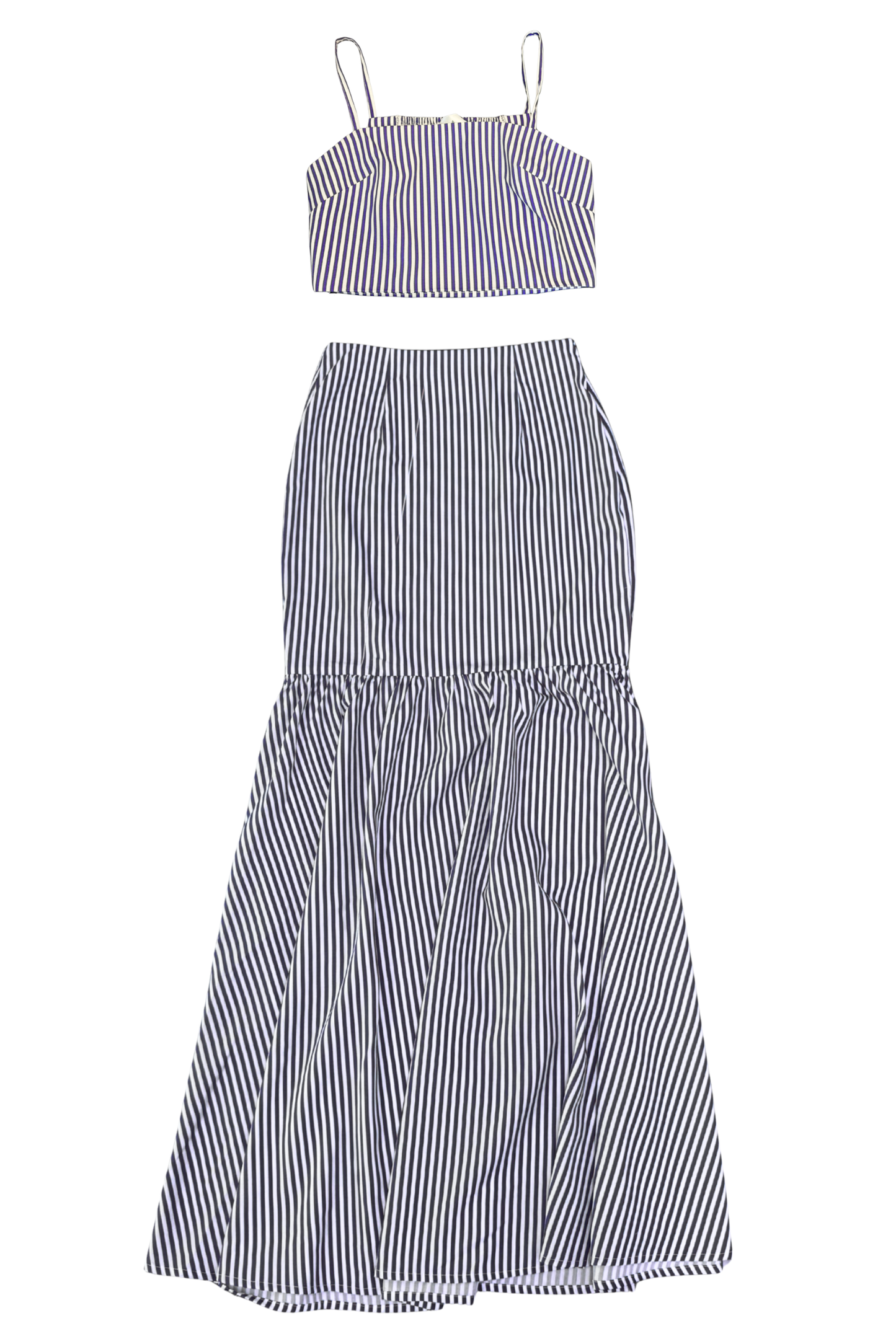 Women's Purple and White Striped Maxi Skirt Set