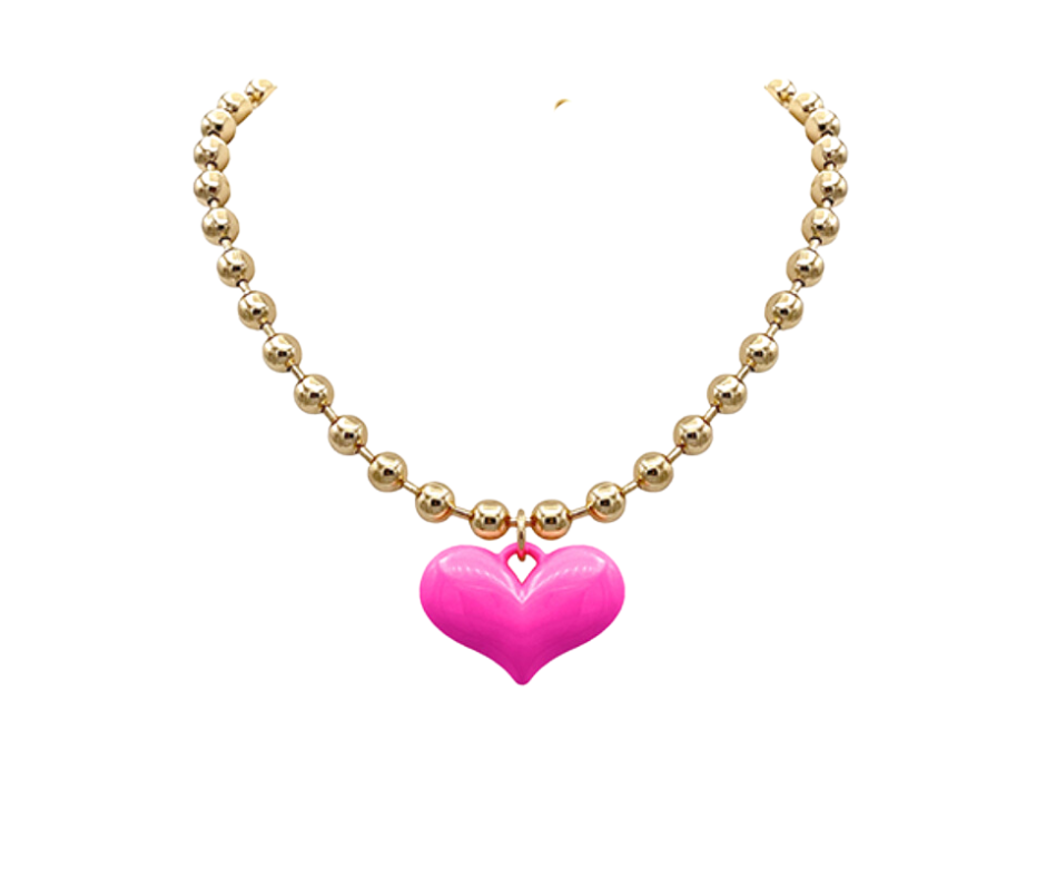 Bubble Heart Necklace - Dark Pink