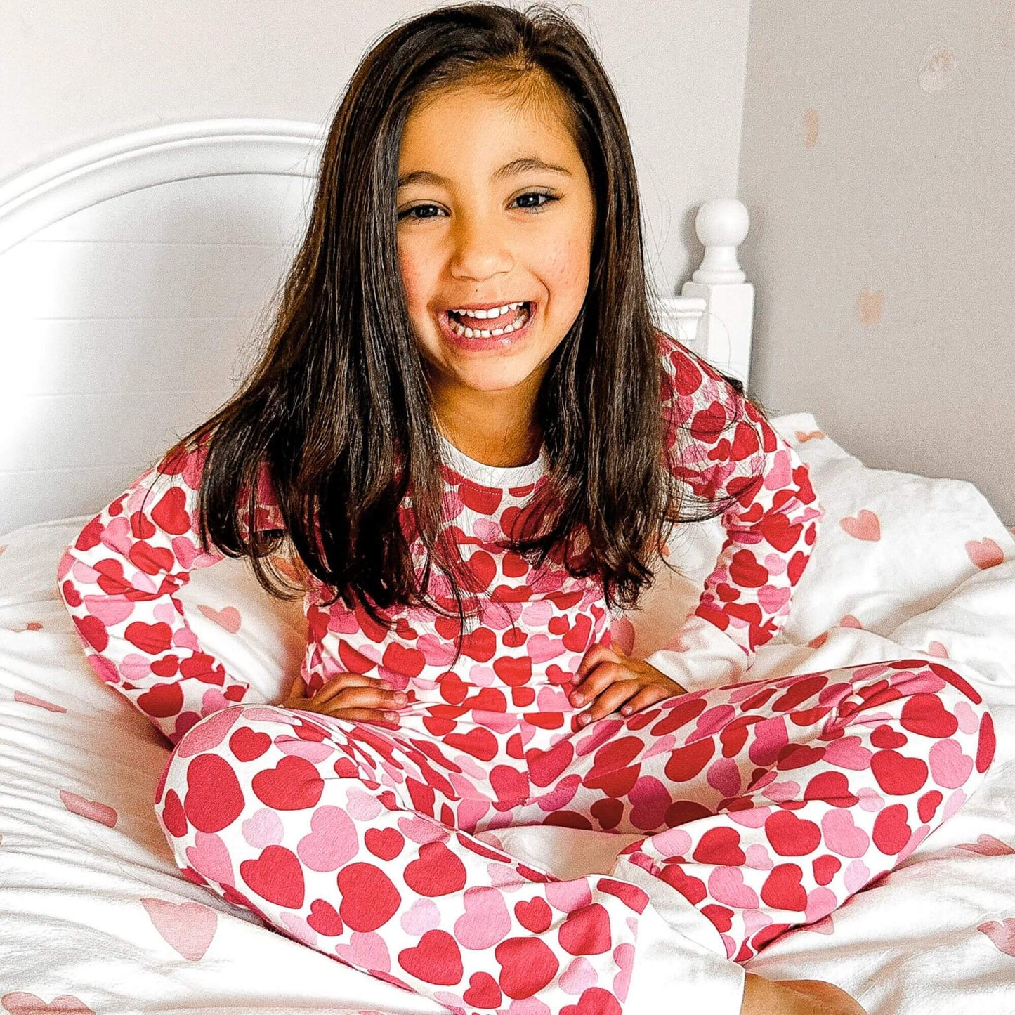 Organic Kids Pajamas - Red & Pink Hearts