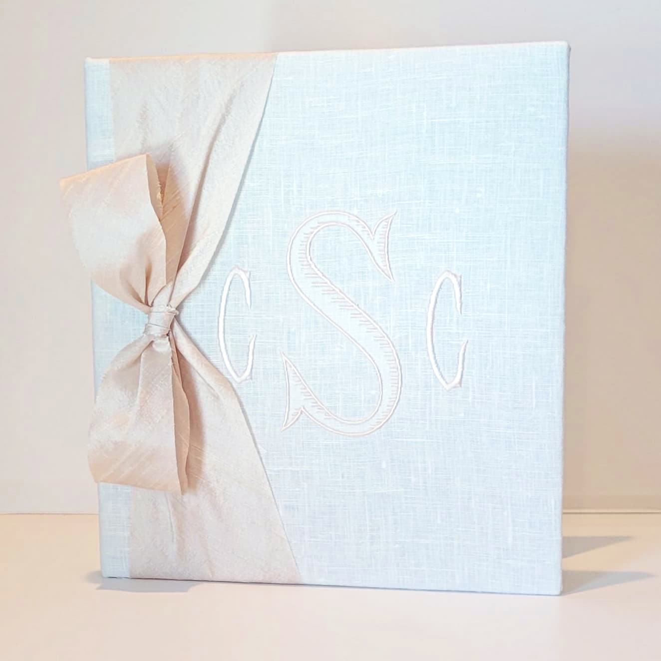 Baby Memory Book - White Linen (w/ SILK Bow)
