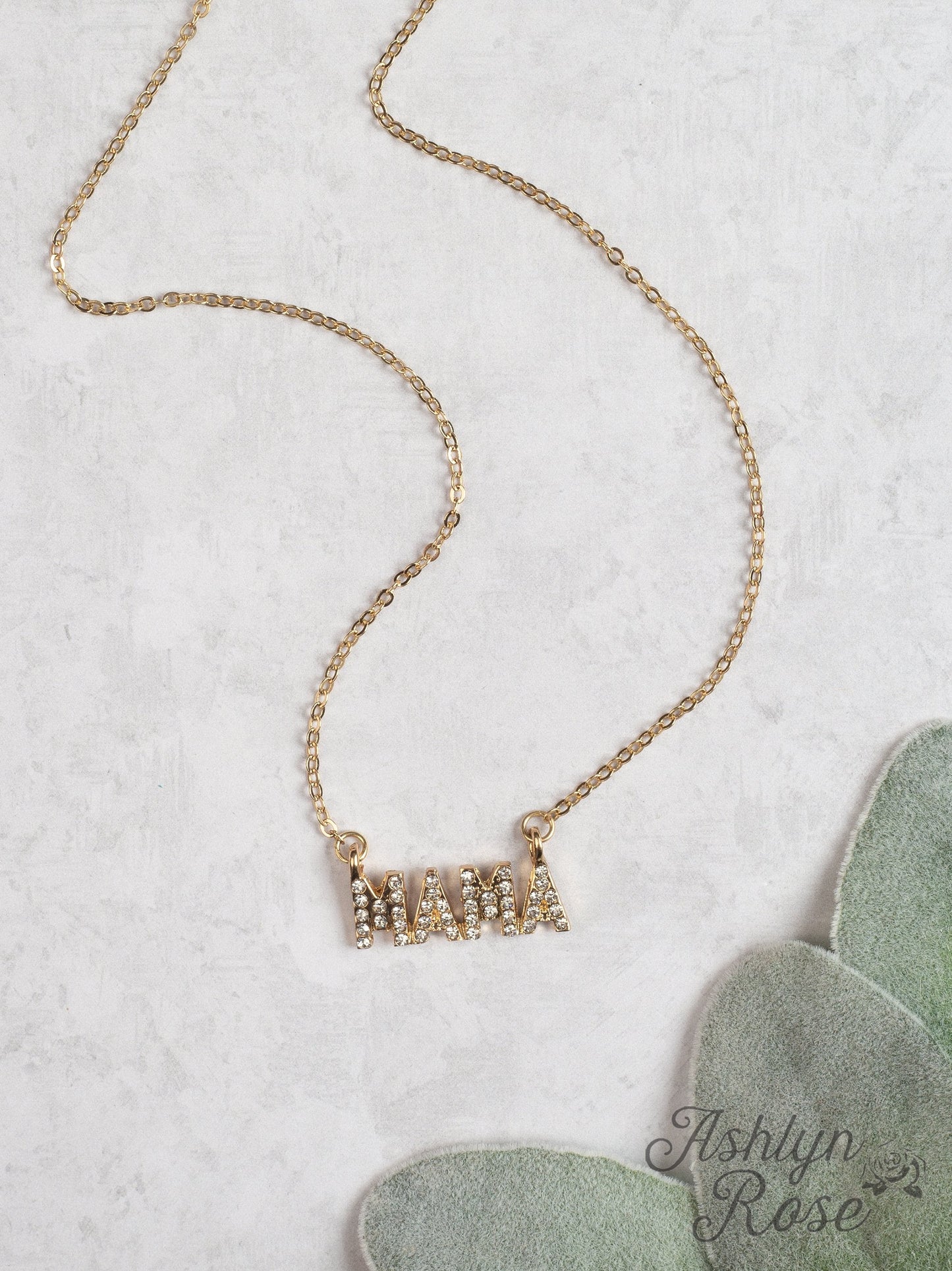 Icy MAMA Gold Chain Necklace With Gold Jeweled MAMA Pendant