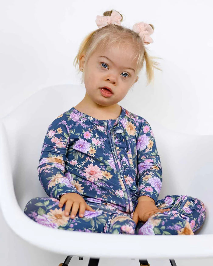 Anna Ruffled Convertible Romper โ Bamboo Poppy Footie/Romper