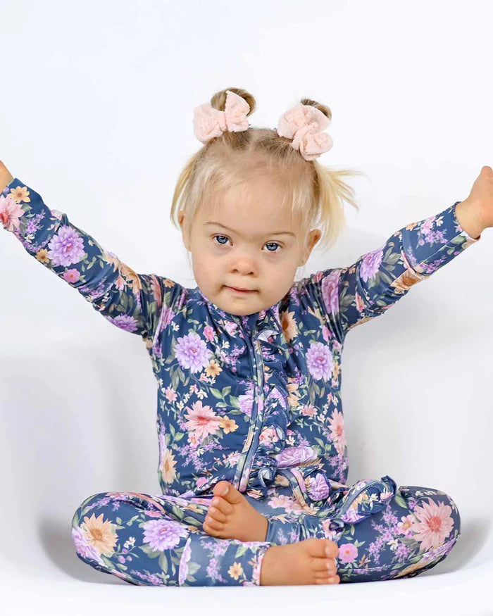 Anna Ruffled Convertible Romper โ Bamboo Poppy Footie/Romper