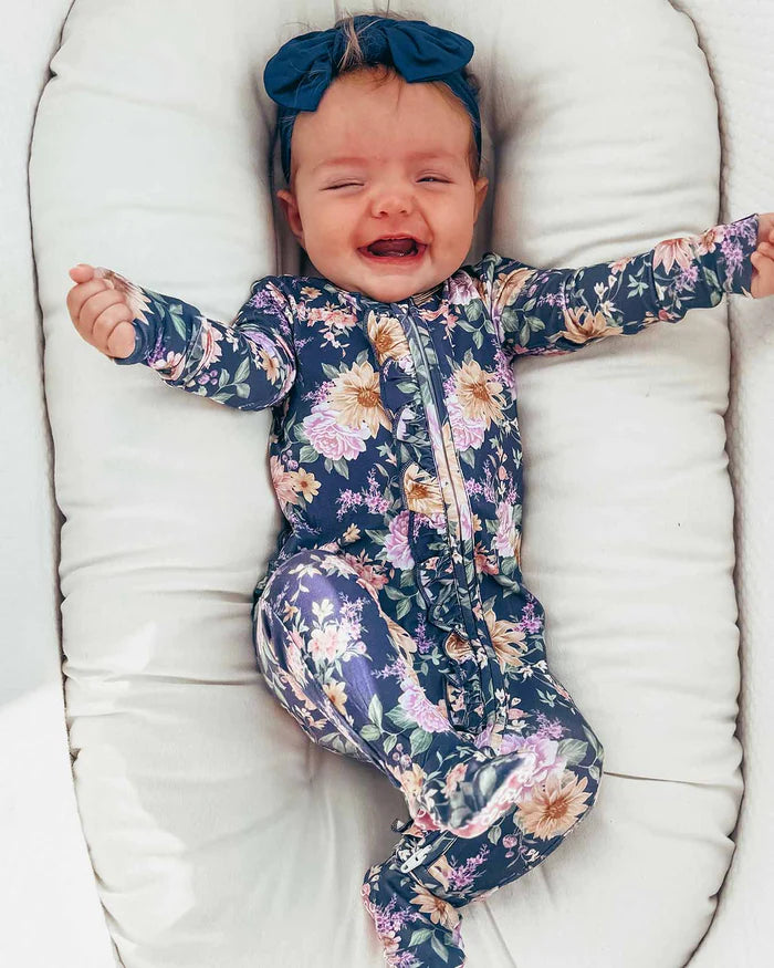 Anna Ruffled Zippered Footie – Bamboo Baby Sleeper