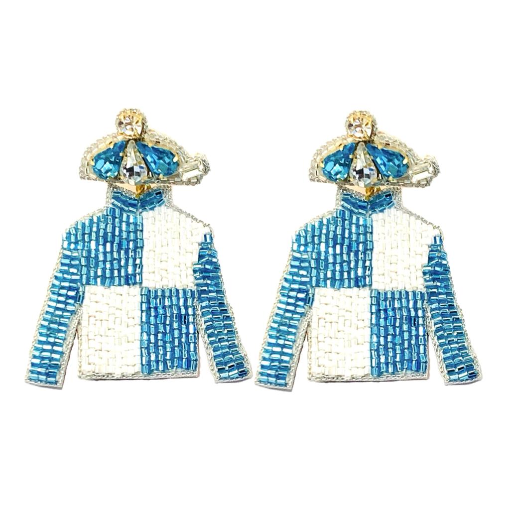 Derby Jersey Silk Earrings - Blue Square