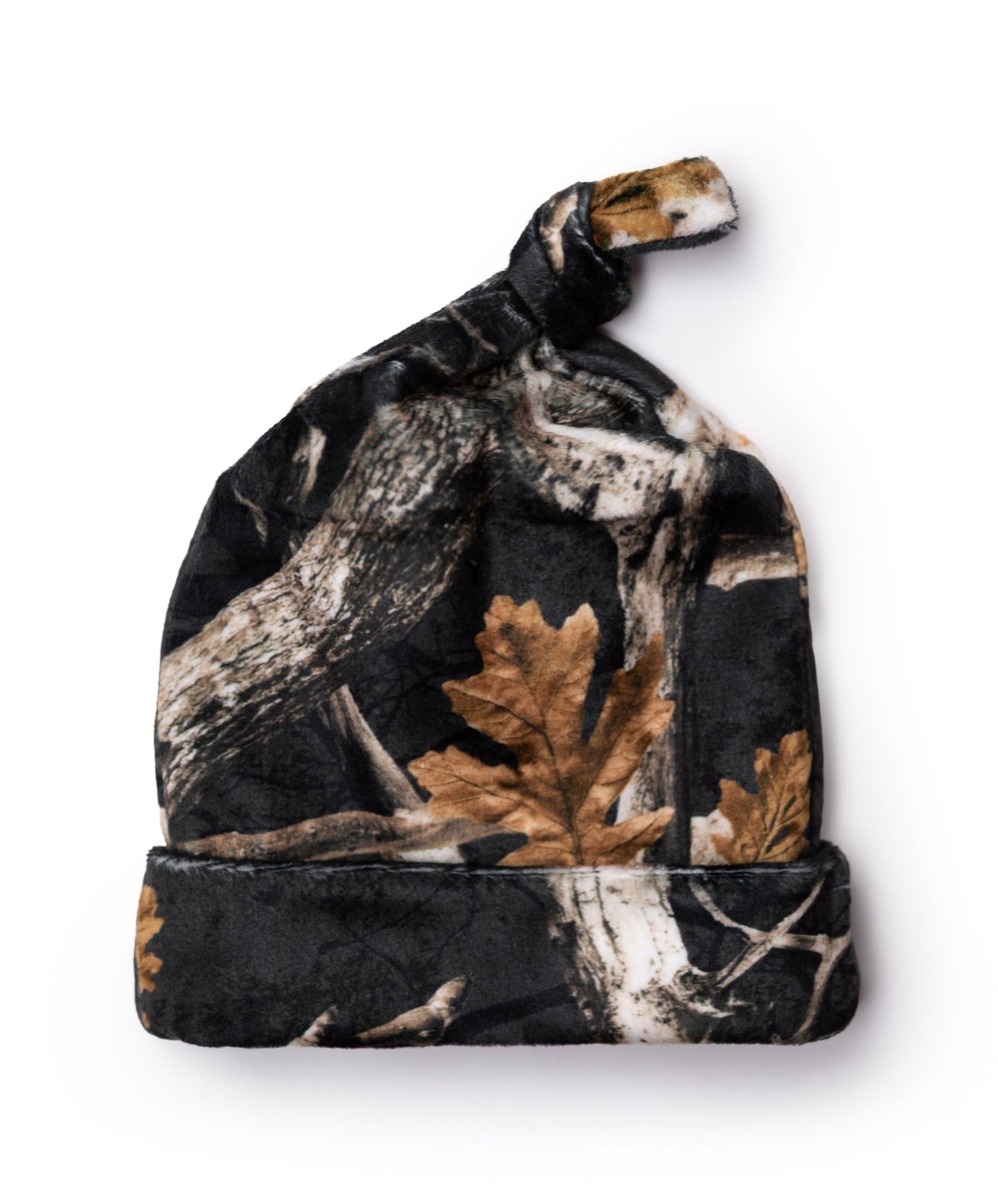Plush Black Tree Camo Knotted Beanie