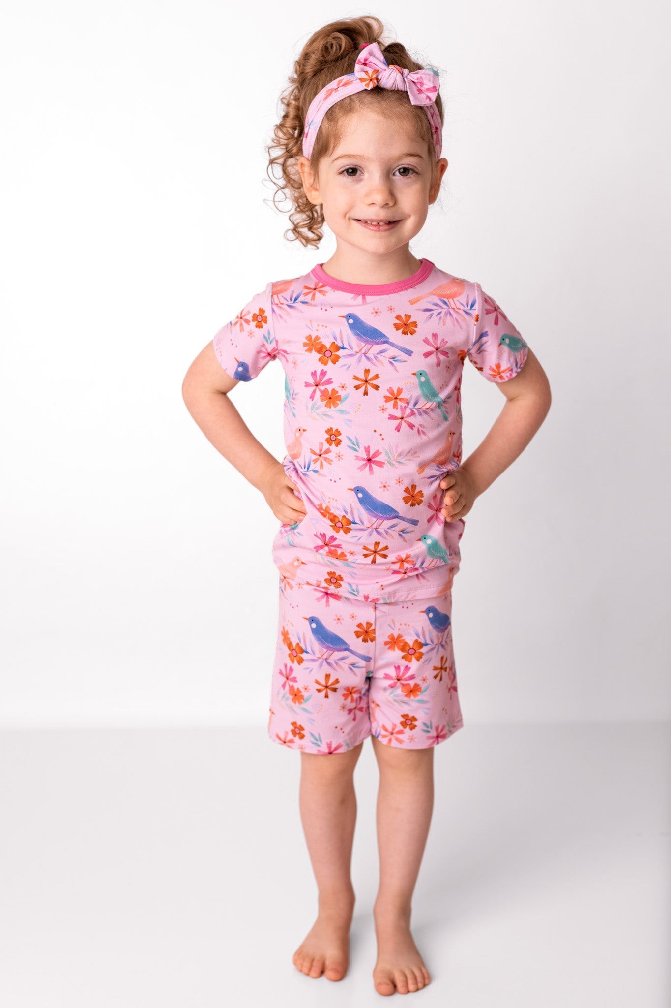 Blooming Birds | Two-Piece Bamboo Short Sleeve Toddler & Kids Set