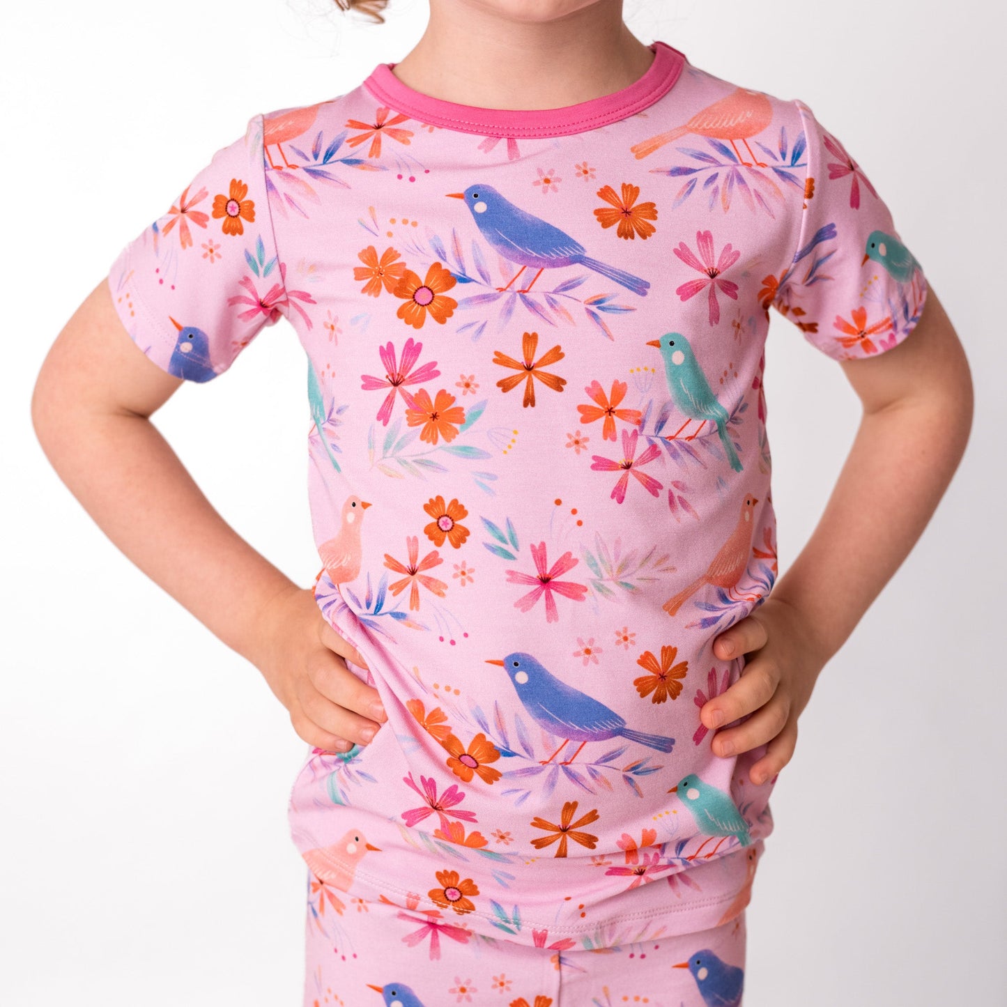 Blooming Birds | Two-Piece Bamboo Short Sleeve Toddler & Kids Set