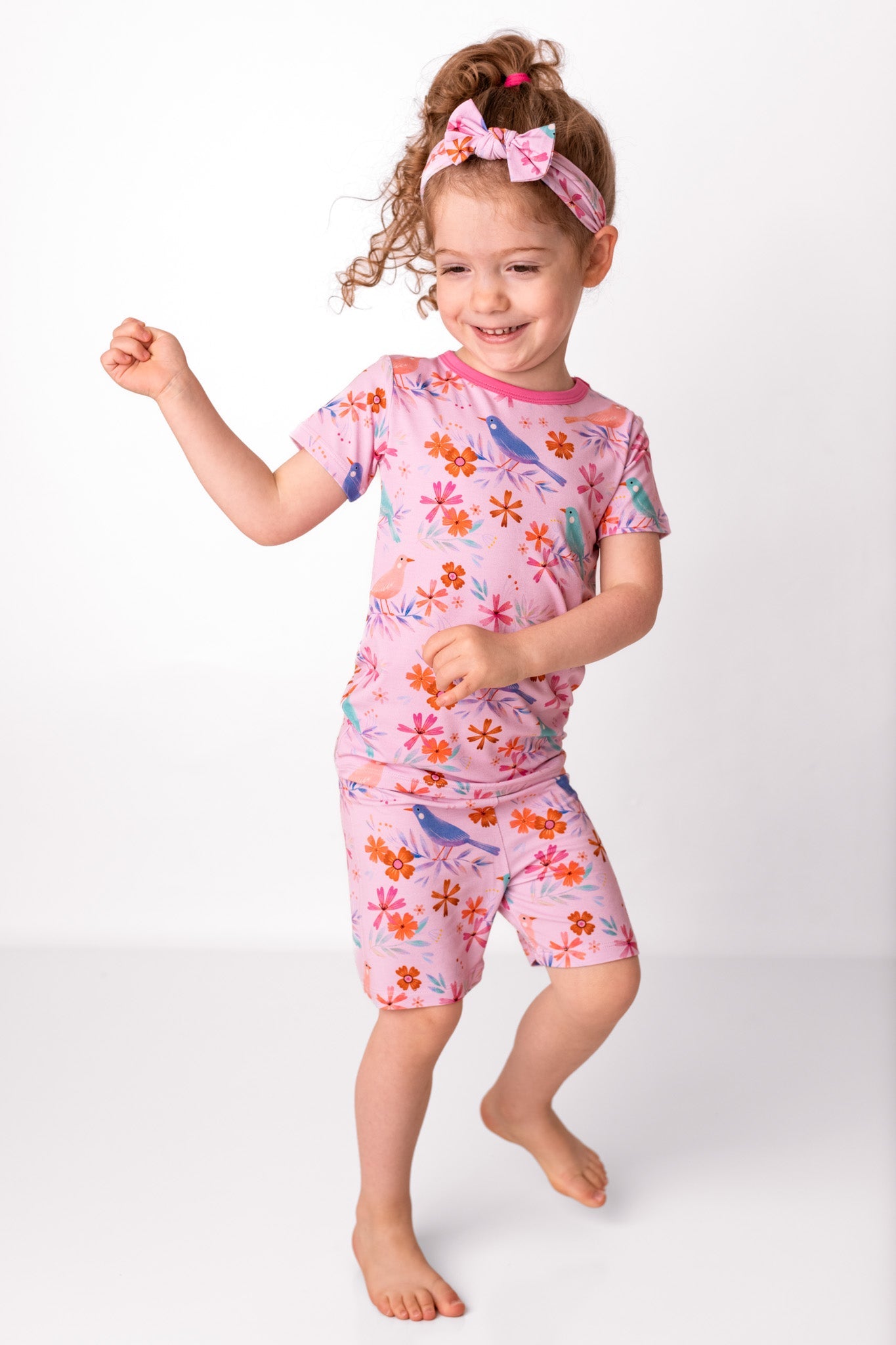 Blooming Birds | Two-Piece Bamboo Short Sleeve Toddler & Kids Set