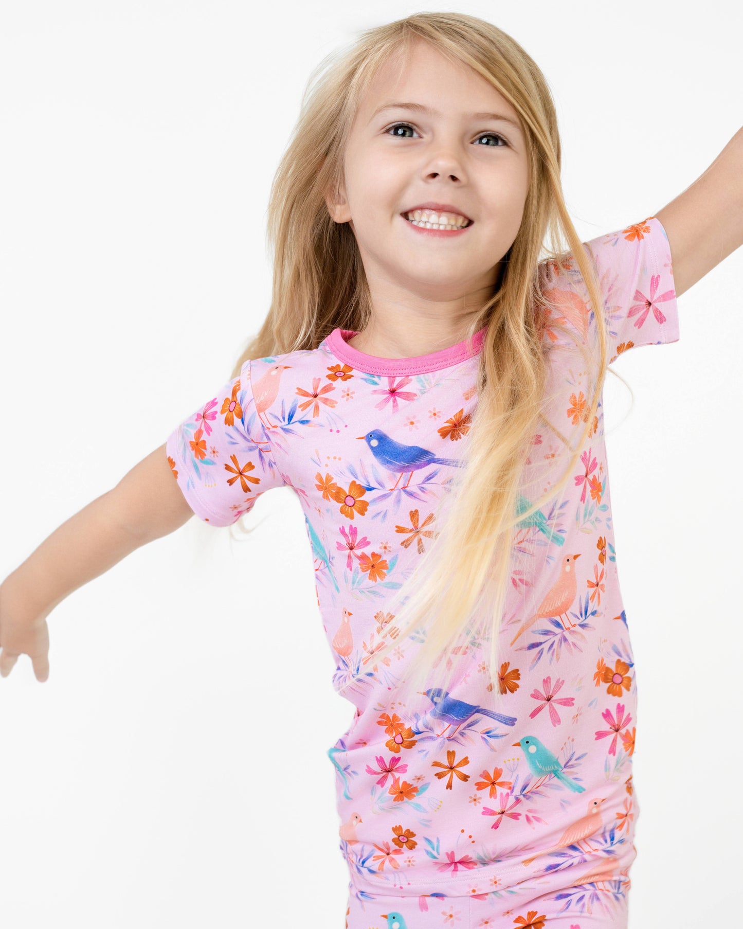 Blooming Birds | Two-Piece Bamboo Short Sleeve Toddler & Kids Set