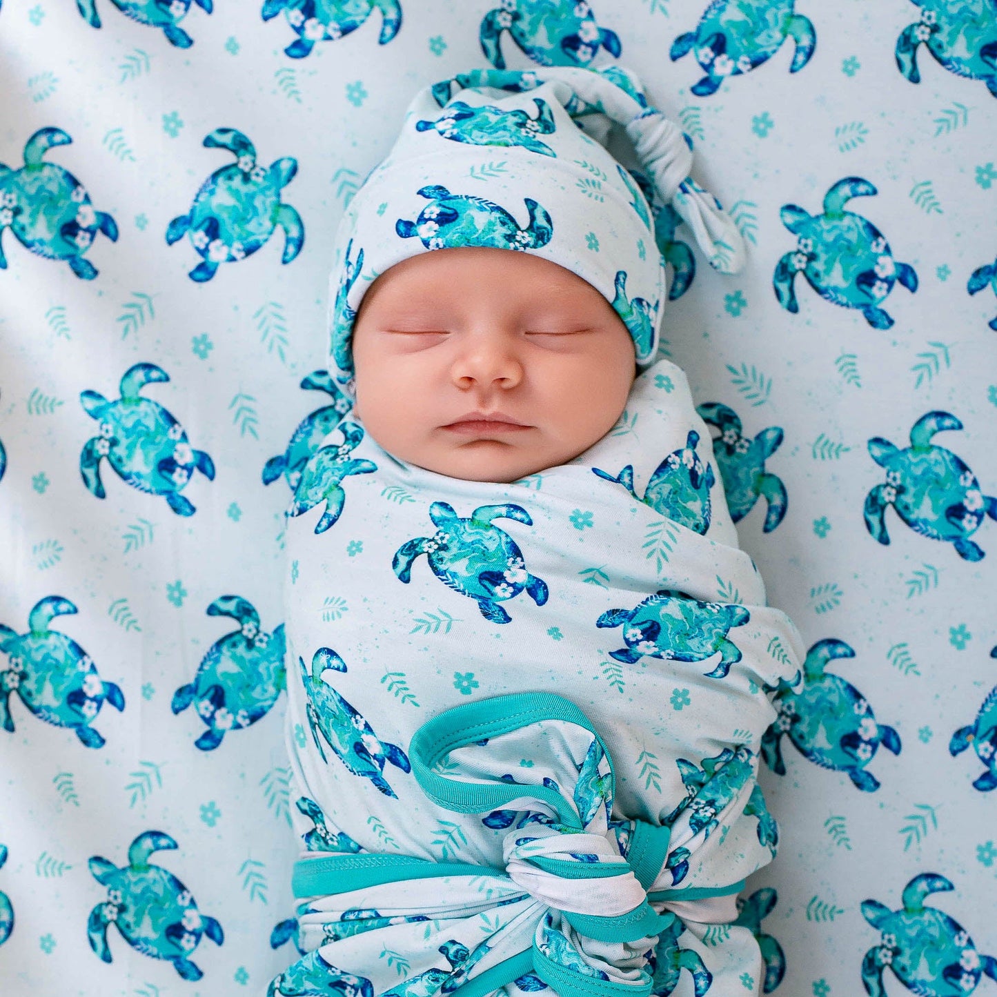 Sea Turtles | Bamboo Newborn Baby Knotted Hat