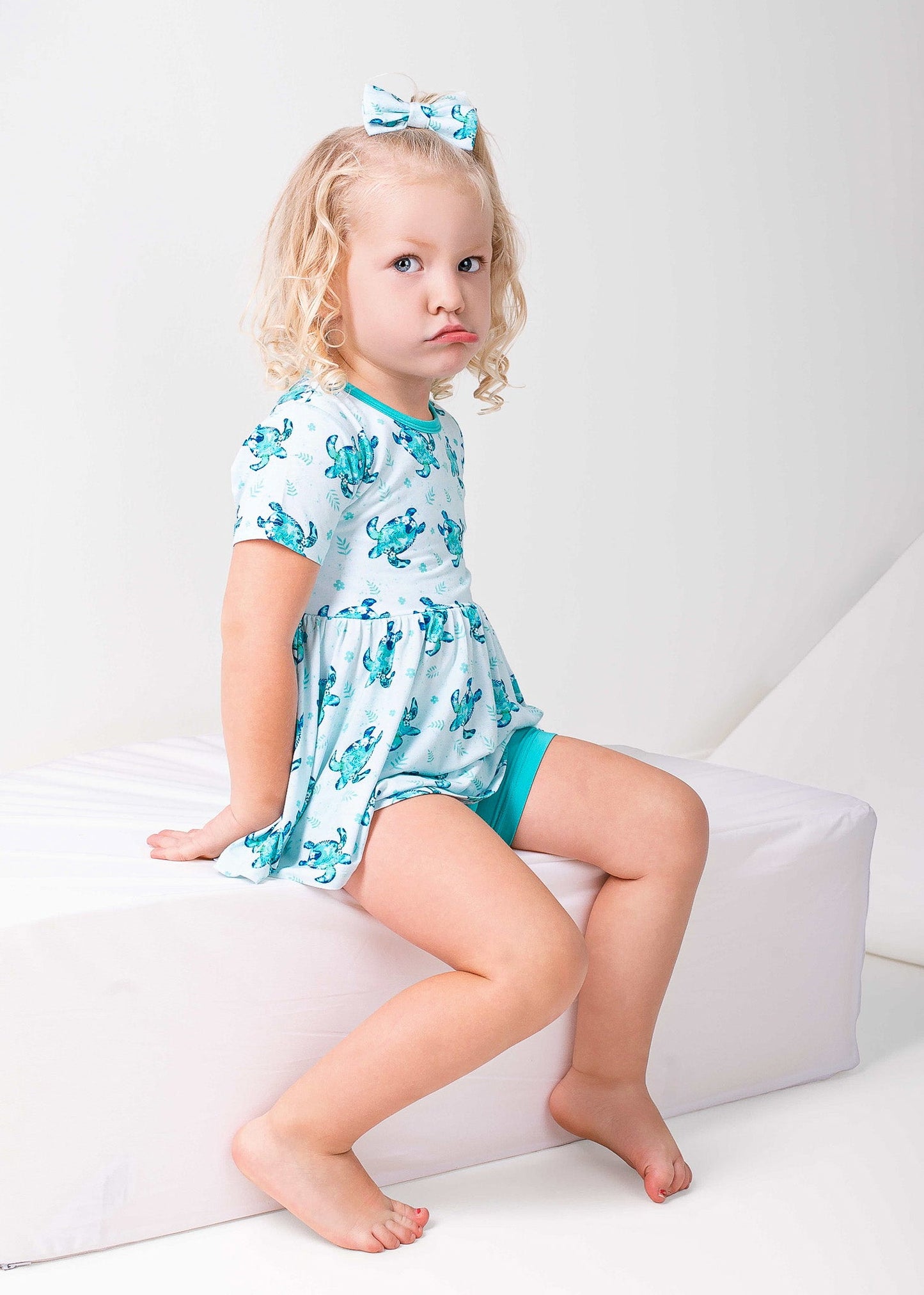 Sea Turtles | Bamboo Toddler & Girls Peplum Top & Shorts Set
