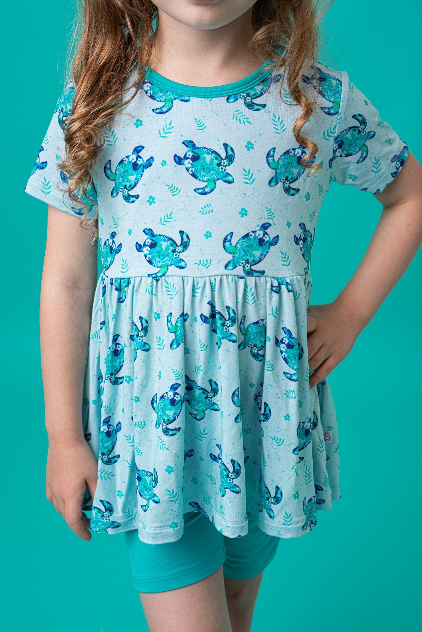 Sea Turtles | Bamboo Toddler & Girls Peplum Top & Shorts Set