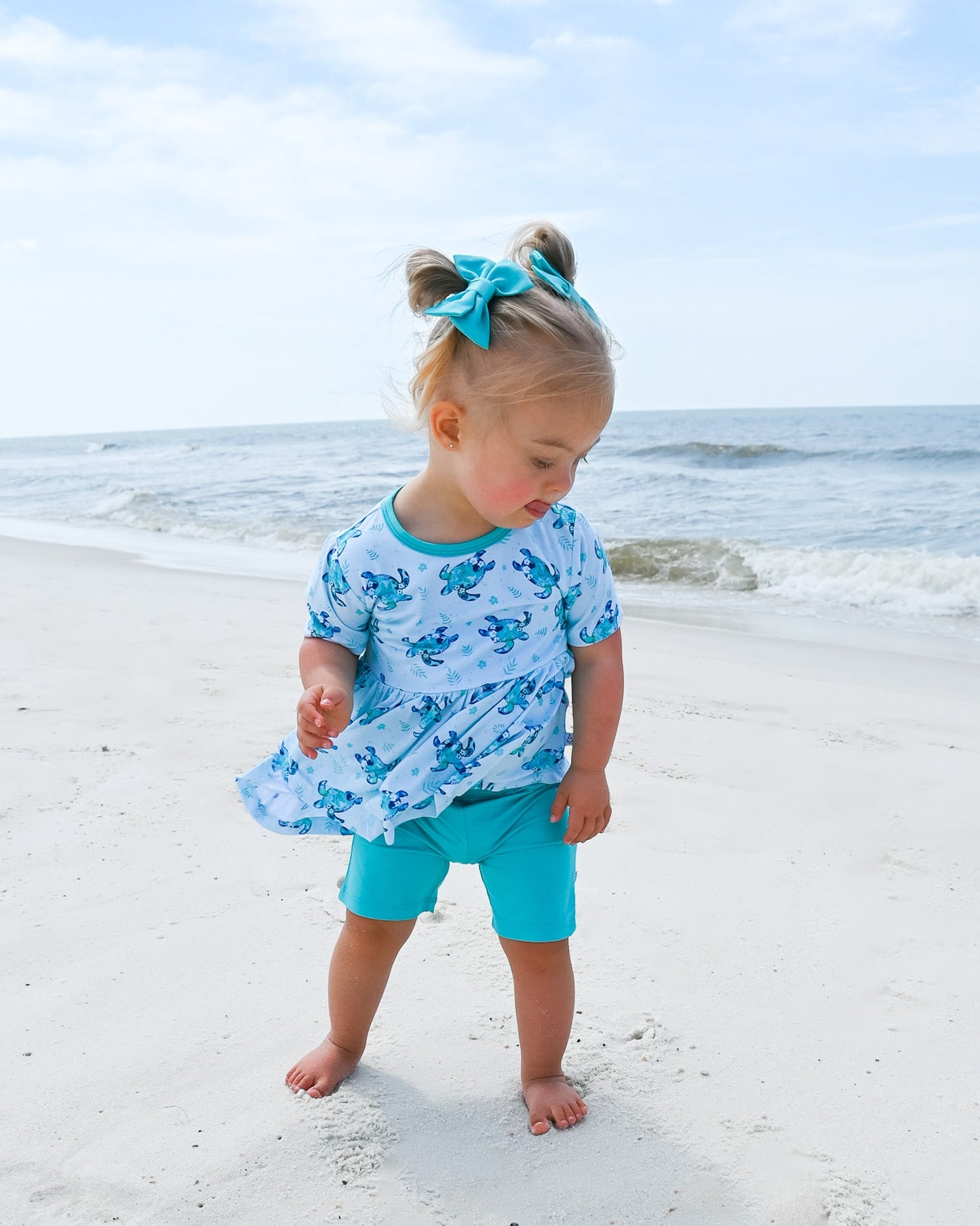 Sea Turtles | Bamboo Toddler & Girls Peplum Top & Shorts Set