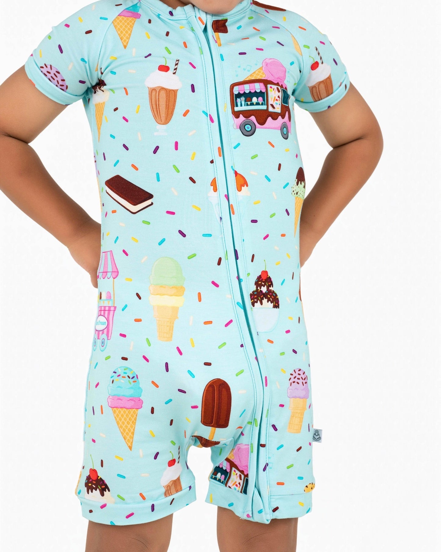 Cotton Candy Ice Cream | Bamboo Shorty Zipper Romper - Baby, Infant & Toddler