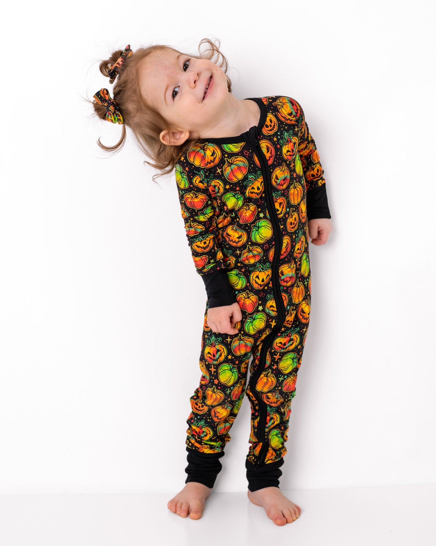 Halloween | Spooky Pumpkins | Convertible Bamboo Zipper Baby Pajamas