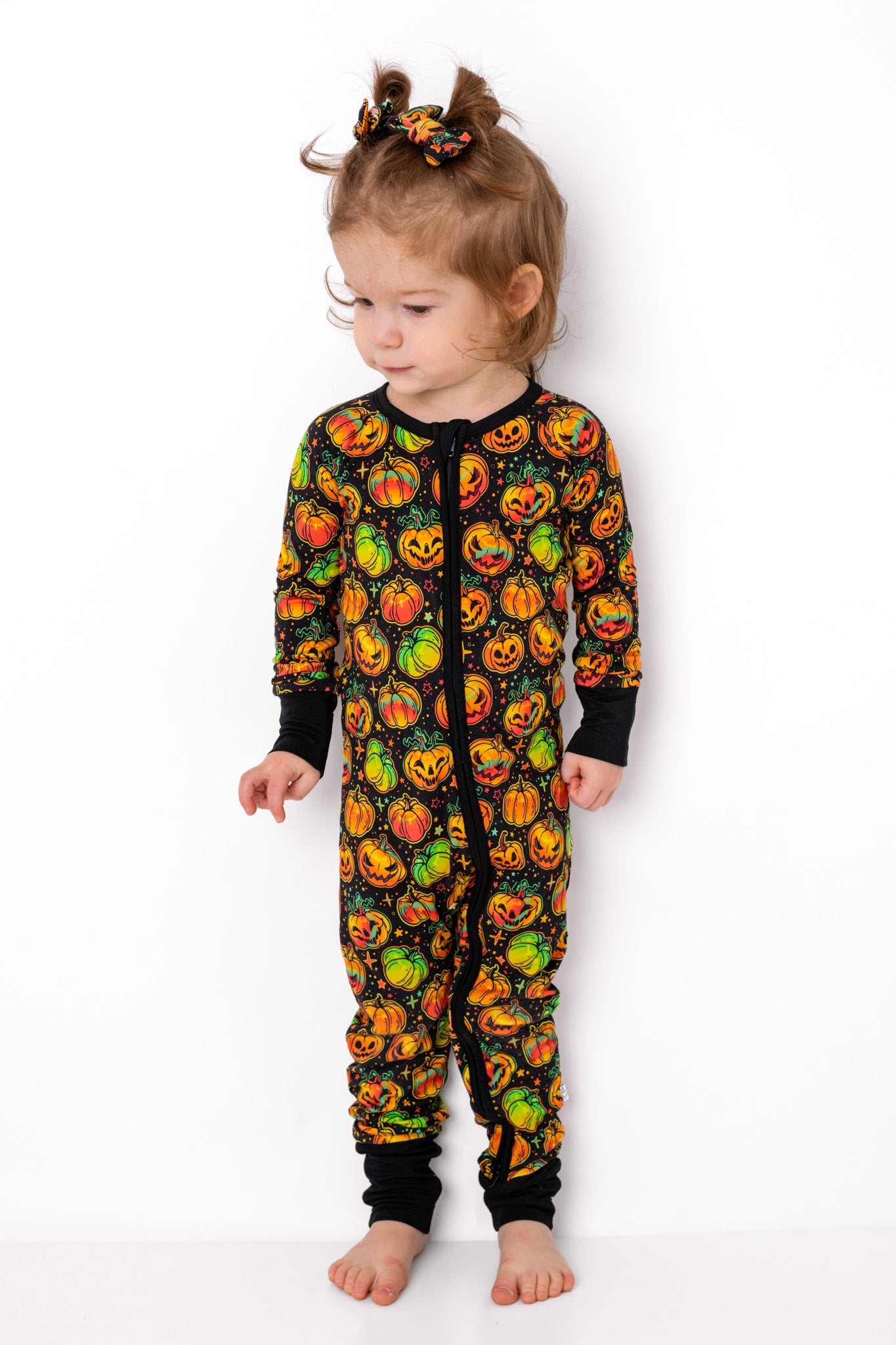 Halloween | Spooky Pumpkins | Convertible Bamboo Zipper Baby Pajamas