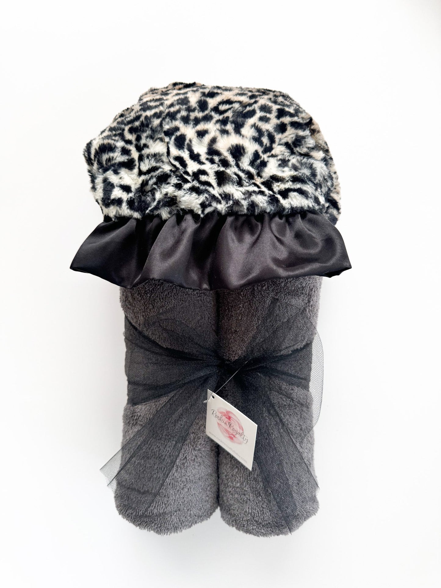 Plush Hooded Bath Towel- Black Cheetah