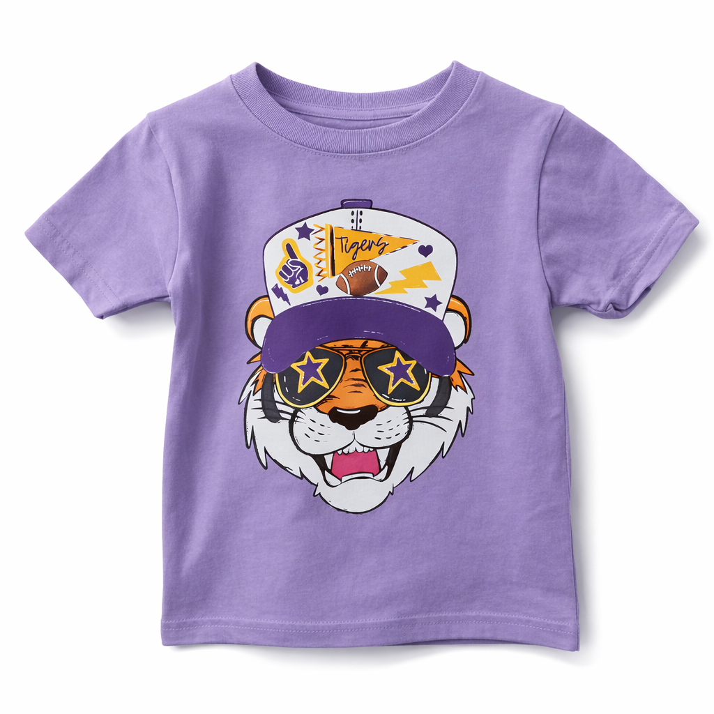 Cool Cat Purple Tiger Game Day Graphic Tee