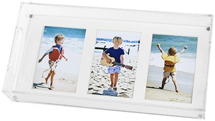 Clear Acrylic 16" x 8" Photo Tray with White Mat for Three Photos