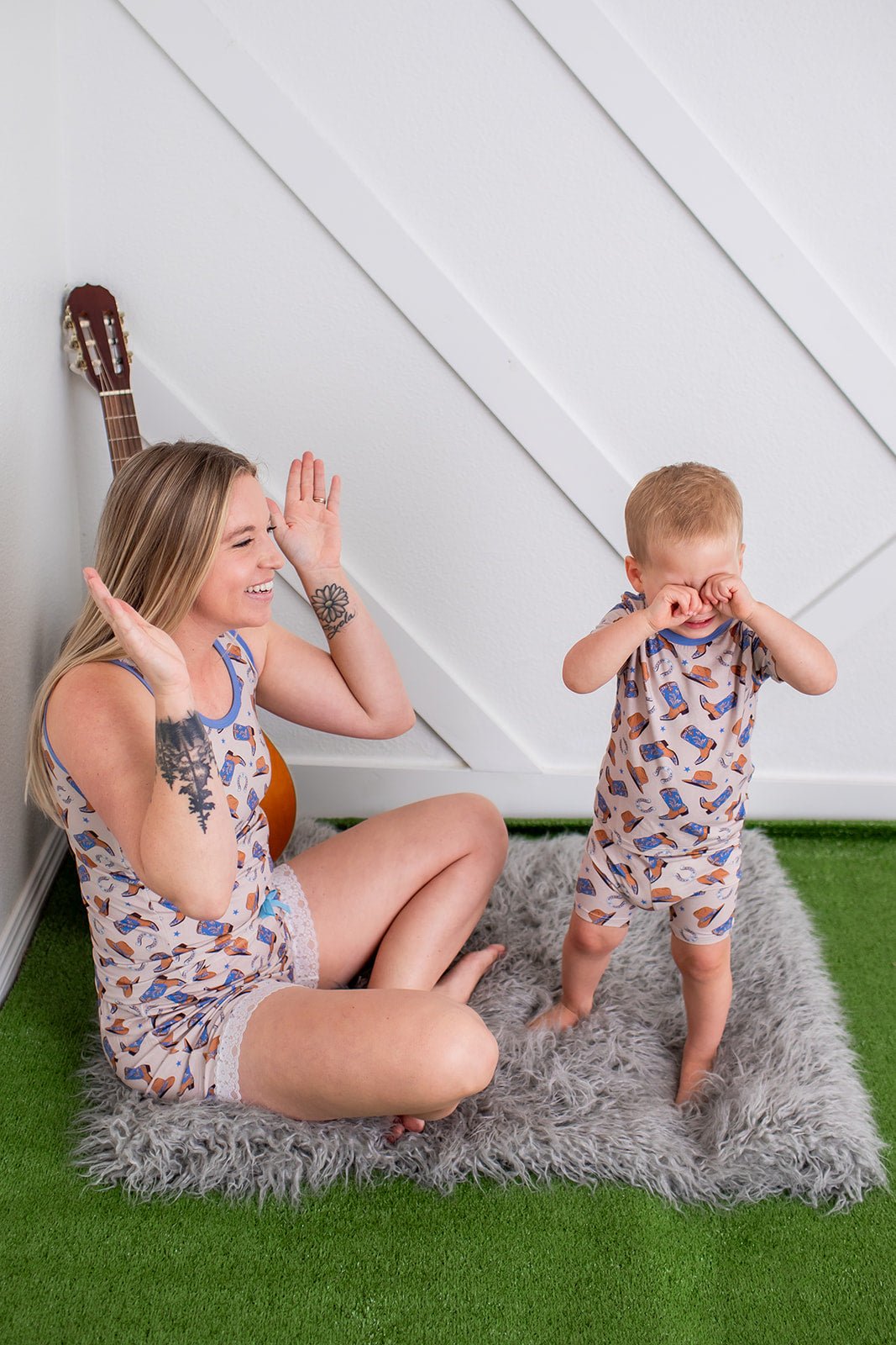 Cuddle Up Cowboy Mom Shorts set