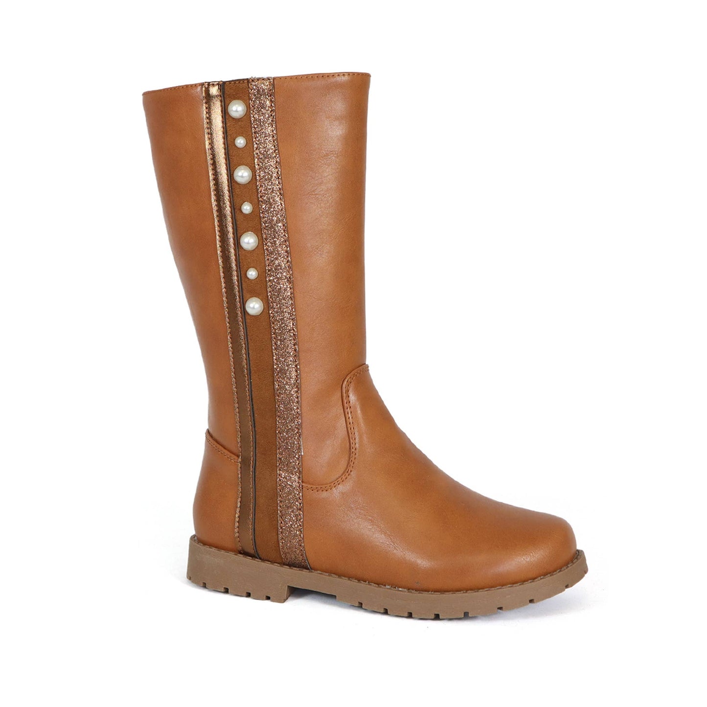 LORETTA- Girls High Pearl Side Flat Boot