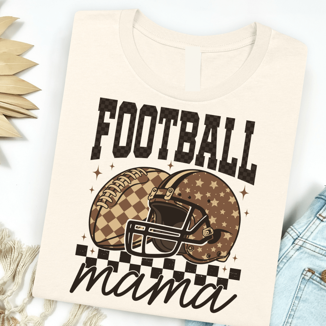 Brown Checkered Football Mama Graphic Tee