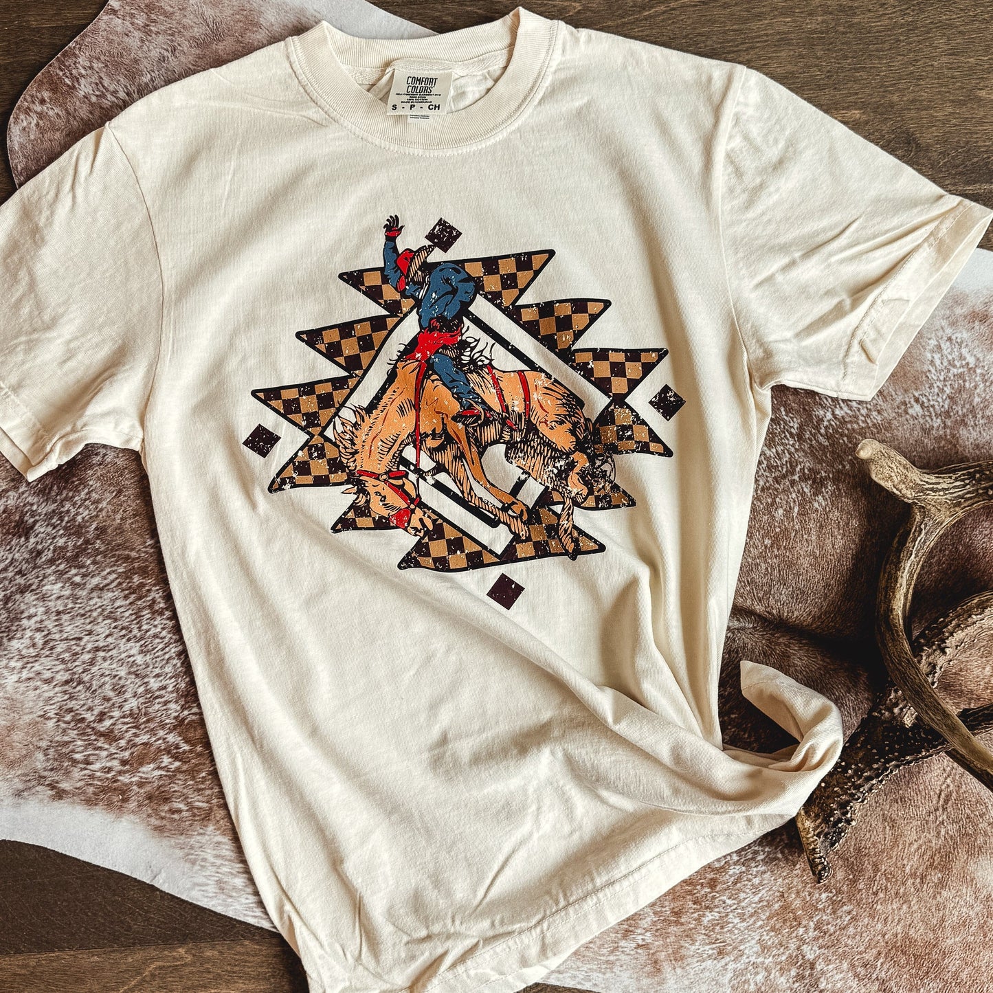 Checker Turquoise Rodeo Rider Graphic Tee