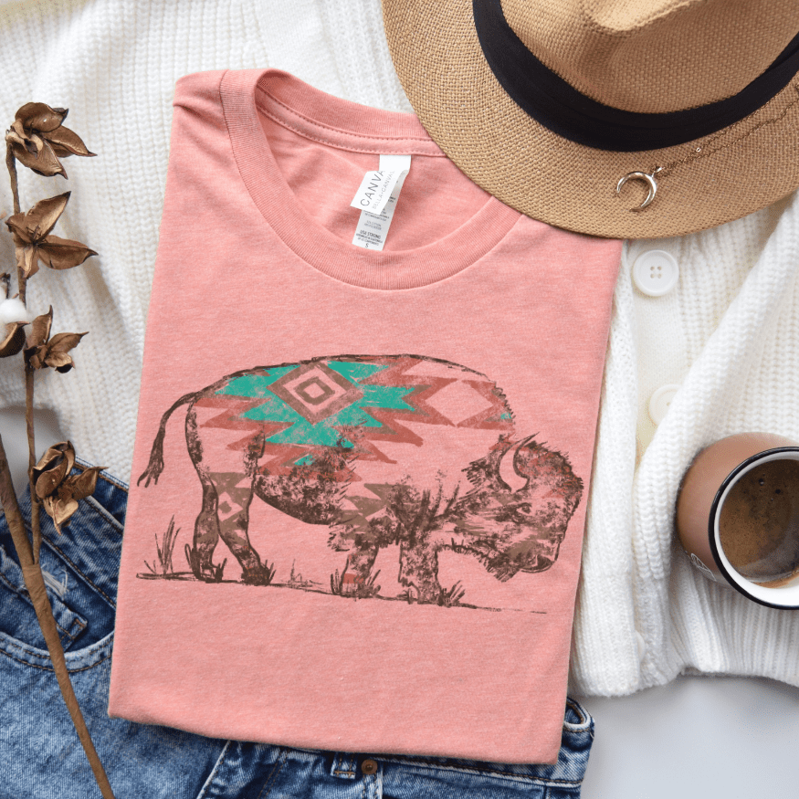 Mint & Red Aztec Buffalo Graphic Tee