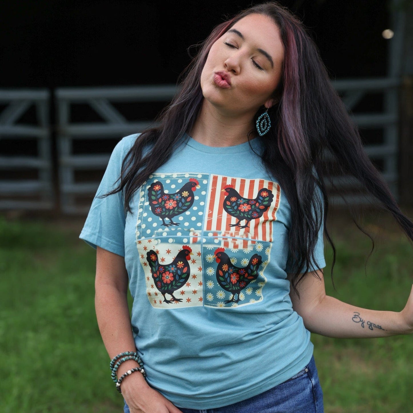Patriotic Chicken Patchwork Soft Graphic Tee