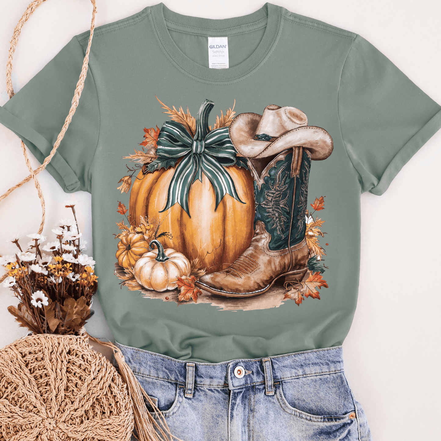 Pumpkin with Cowboy Boot Graphic Tee