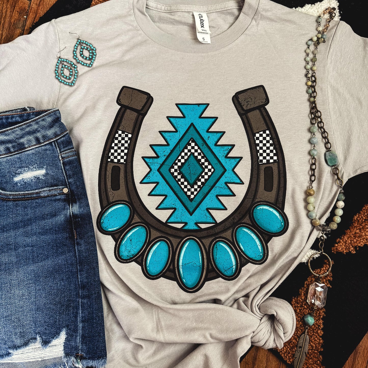 Turquoise Aztec Horseshoe Soft Graphic Tee