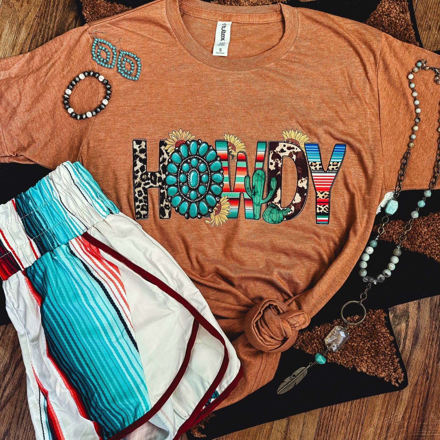 Turquoise Serape Howdy Soft Graphic Tee