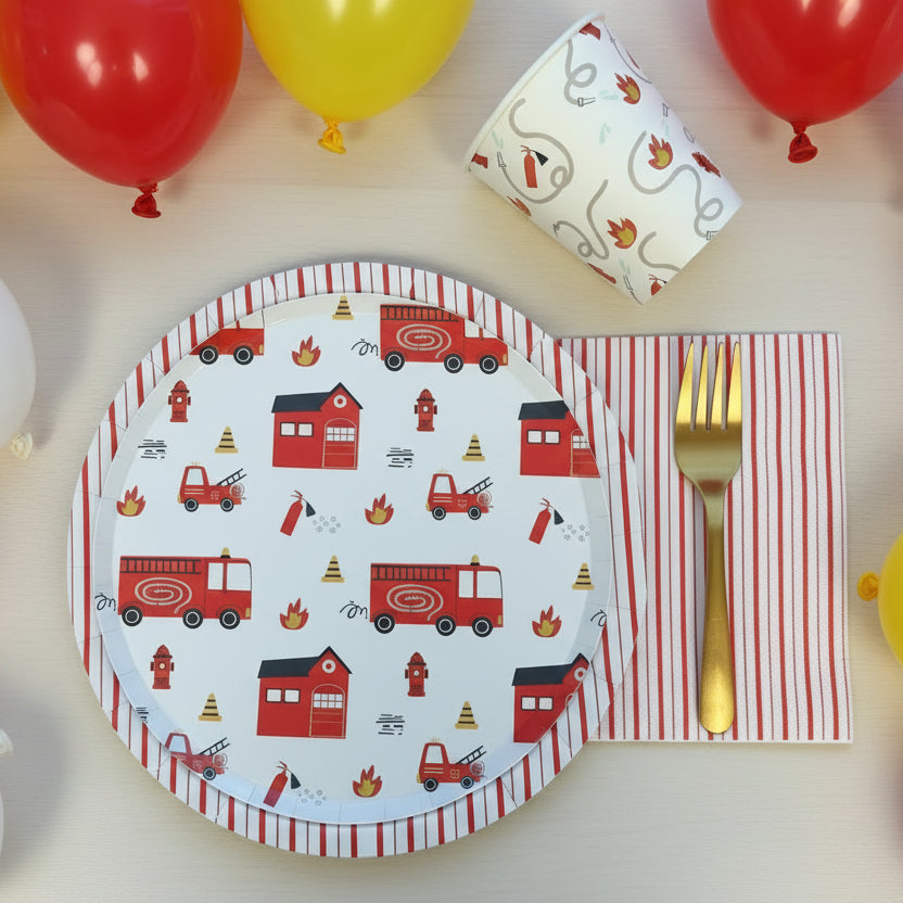 Firetruck Dessert Plates 8" (8 Pack)