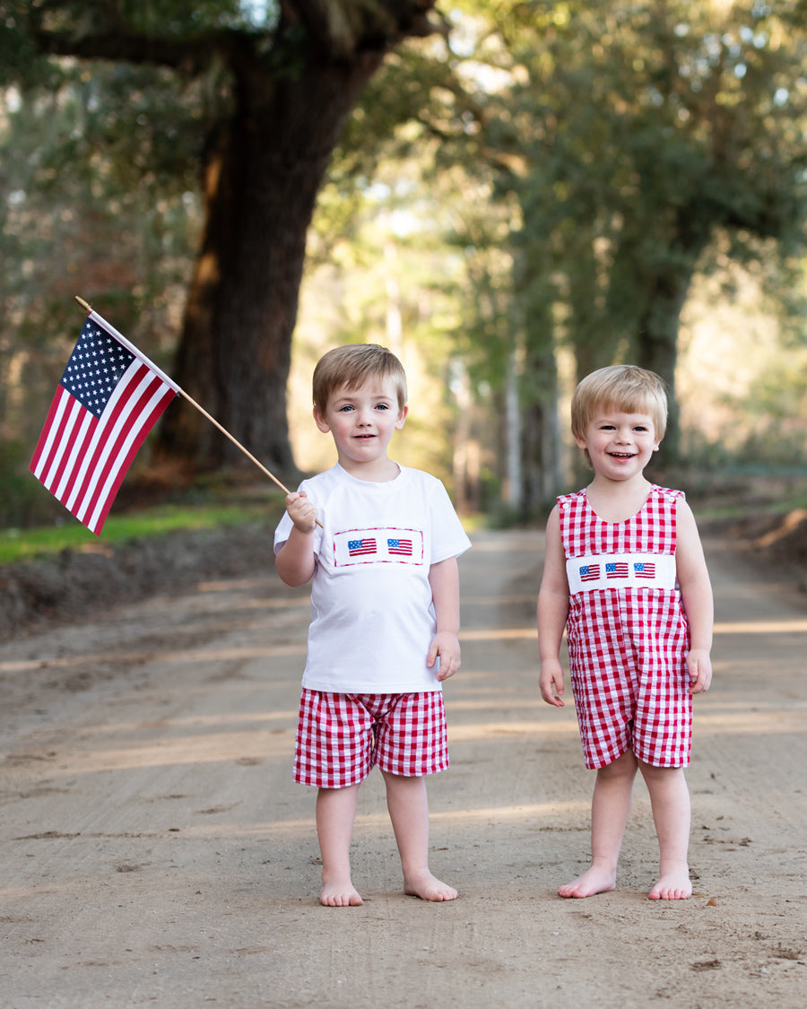 Flags Smocked Red Gingham Shortall-FINAL SALE