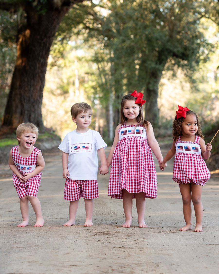 Flags Smocked Red Gingham Shortall-FINAL SALE