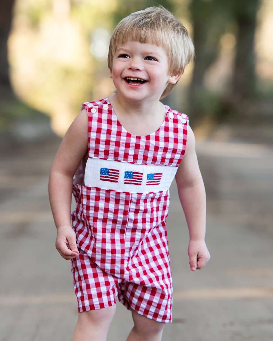 Flags Smocked Red Gingham Shortall-FINAL SALE