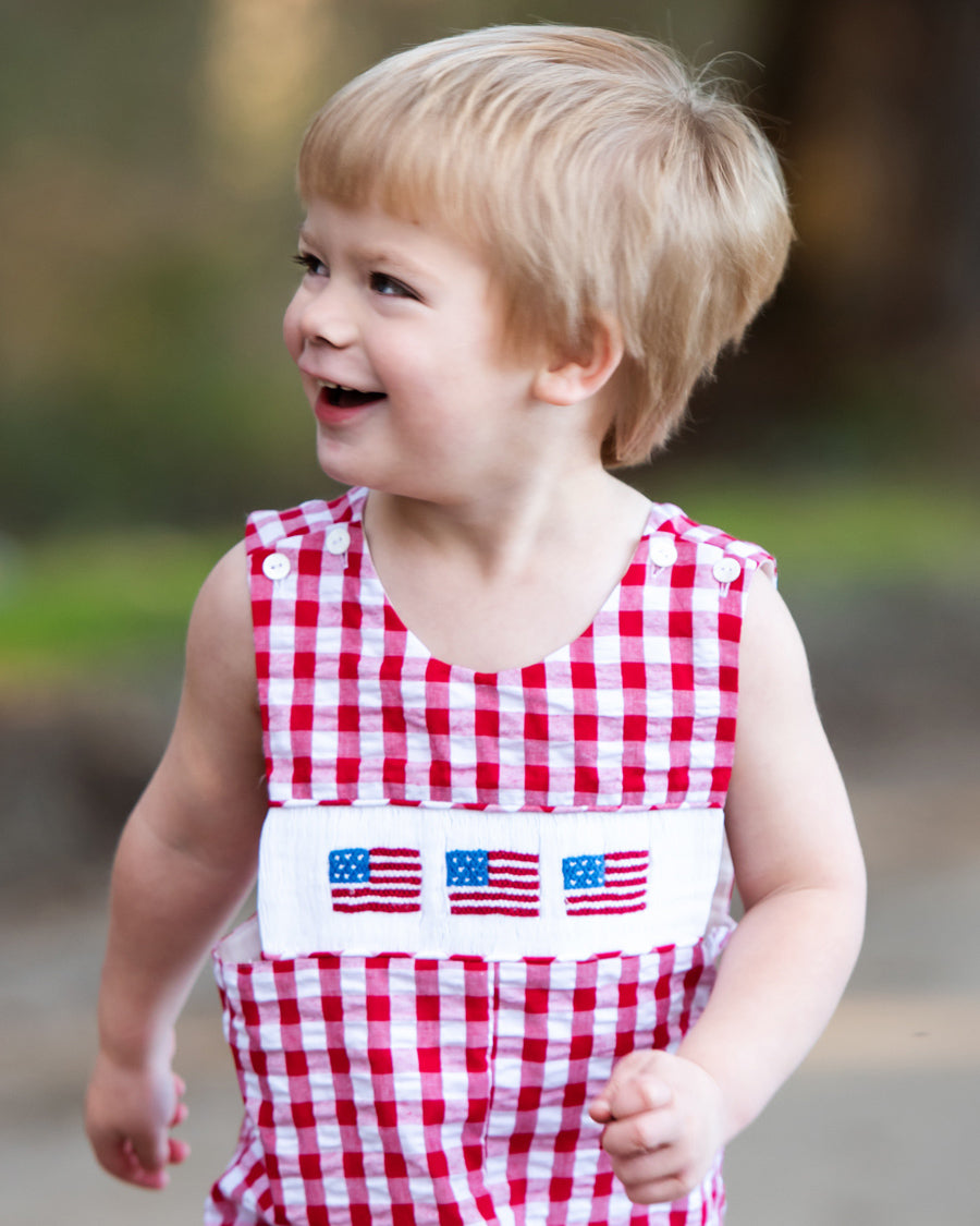 Flags Smocked Red Gingham Shortall-FINAL SALE