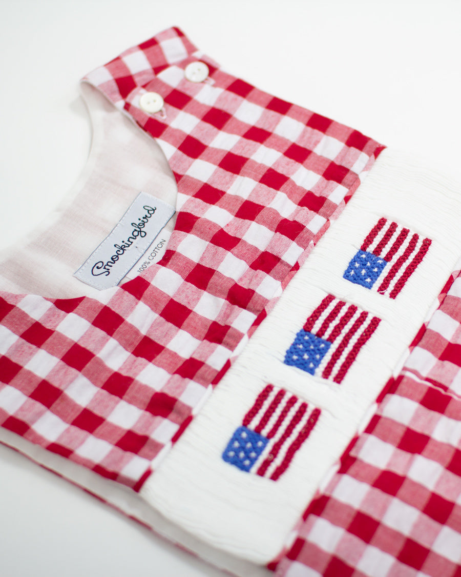 Flags Smocked Red Gingham Shortall-FINAL SALE