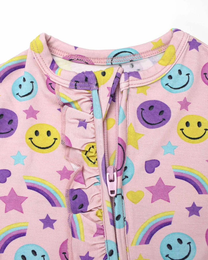 Smiley Rainbow Ruffled Zippered Footie – Bamboo Baby Sleeper