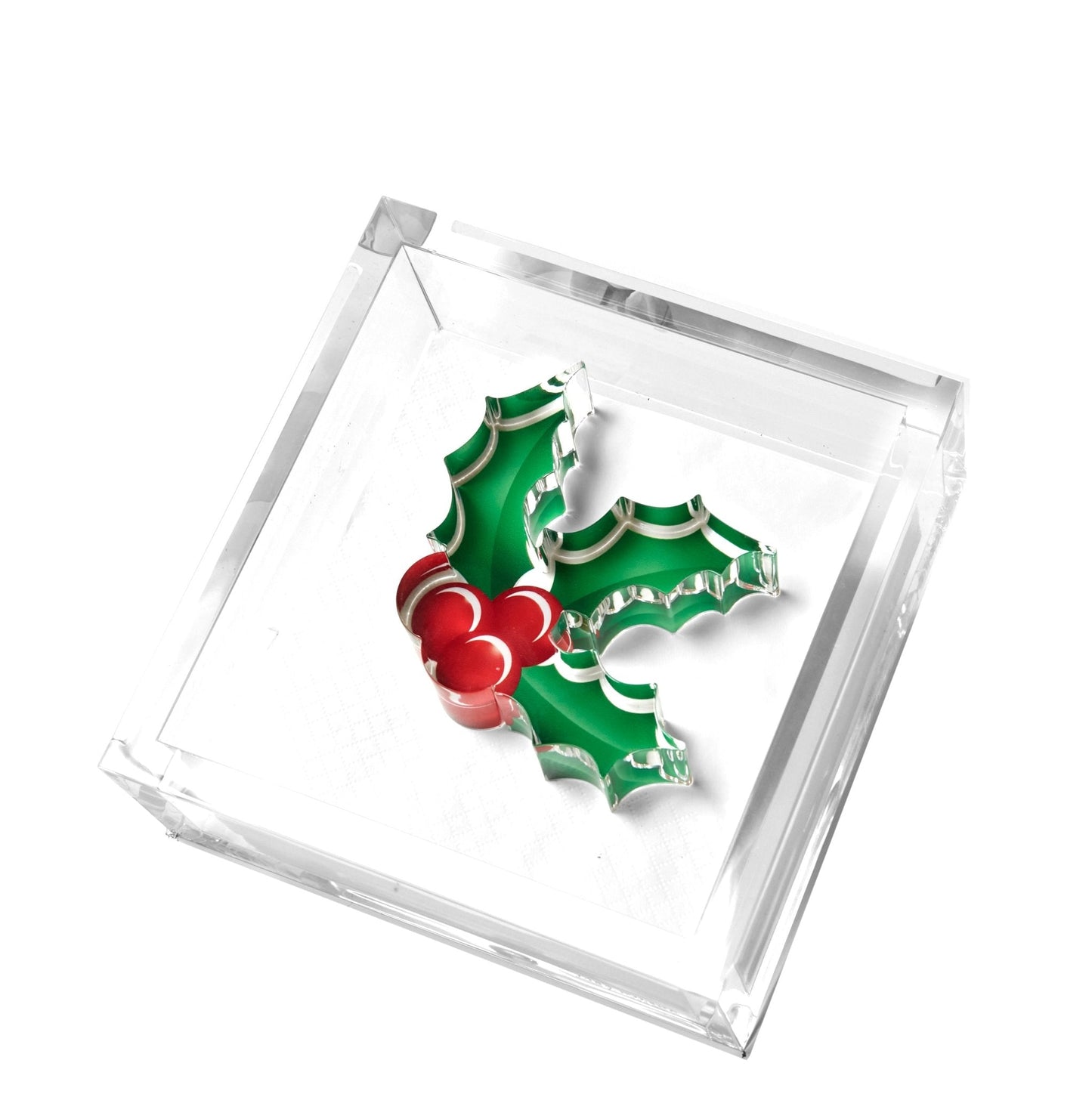 Holly Berries Acrylic Cocktail Napkin Holder