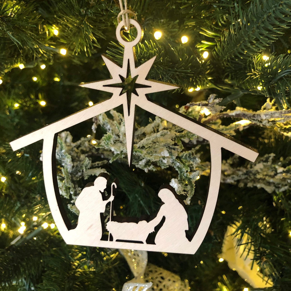 Rustic Wooden Christmas Nativity Ornament