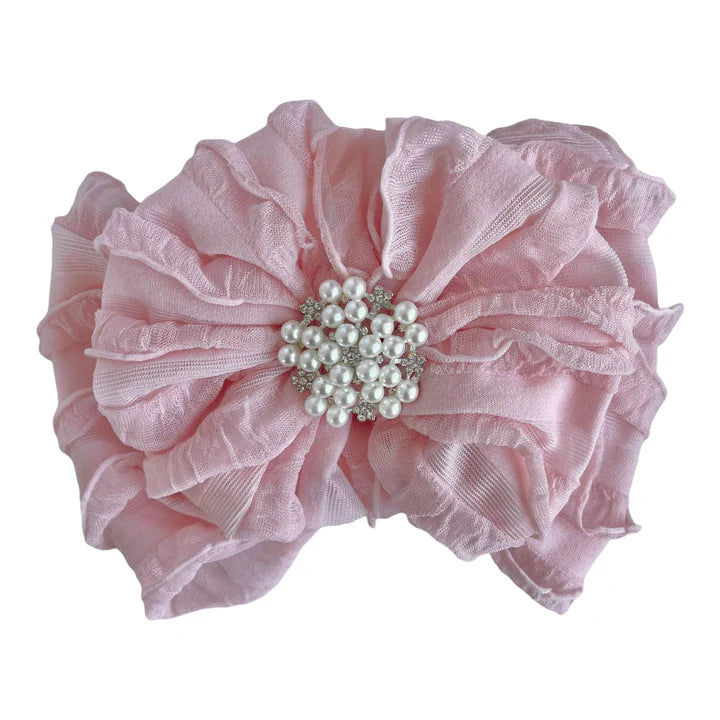 Pearl Ruffled Headband- Sweet Pink