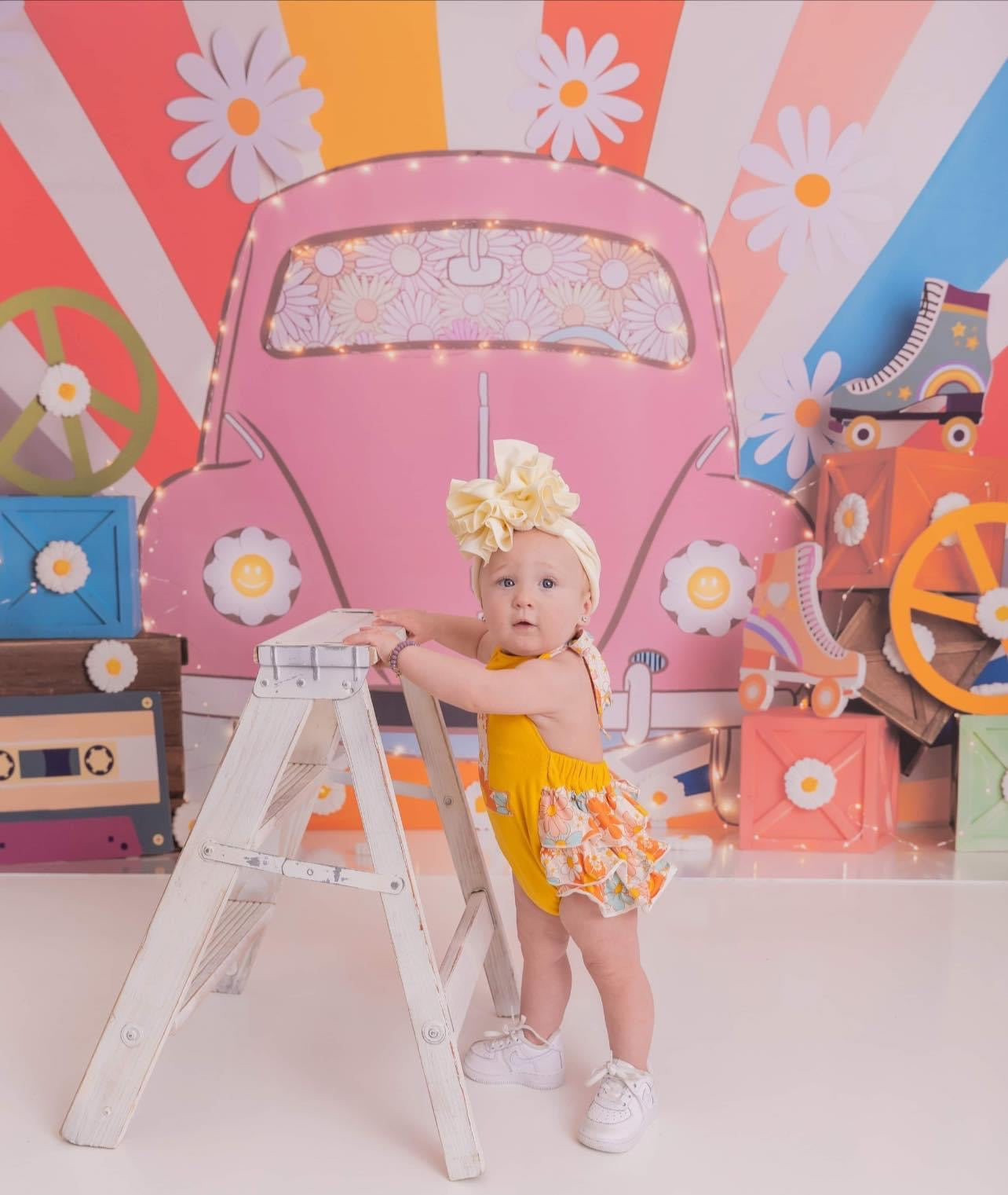 Retro floral first birthday romper