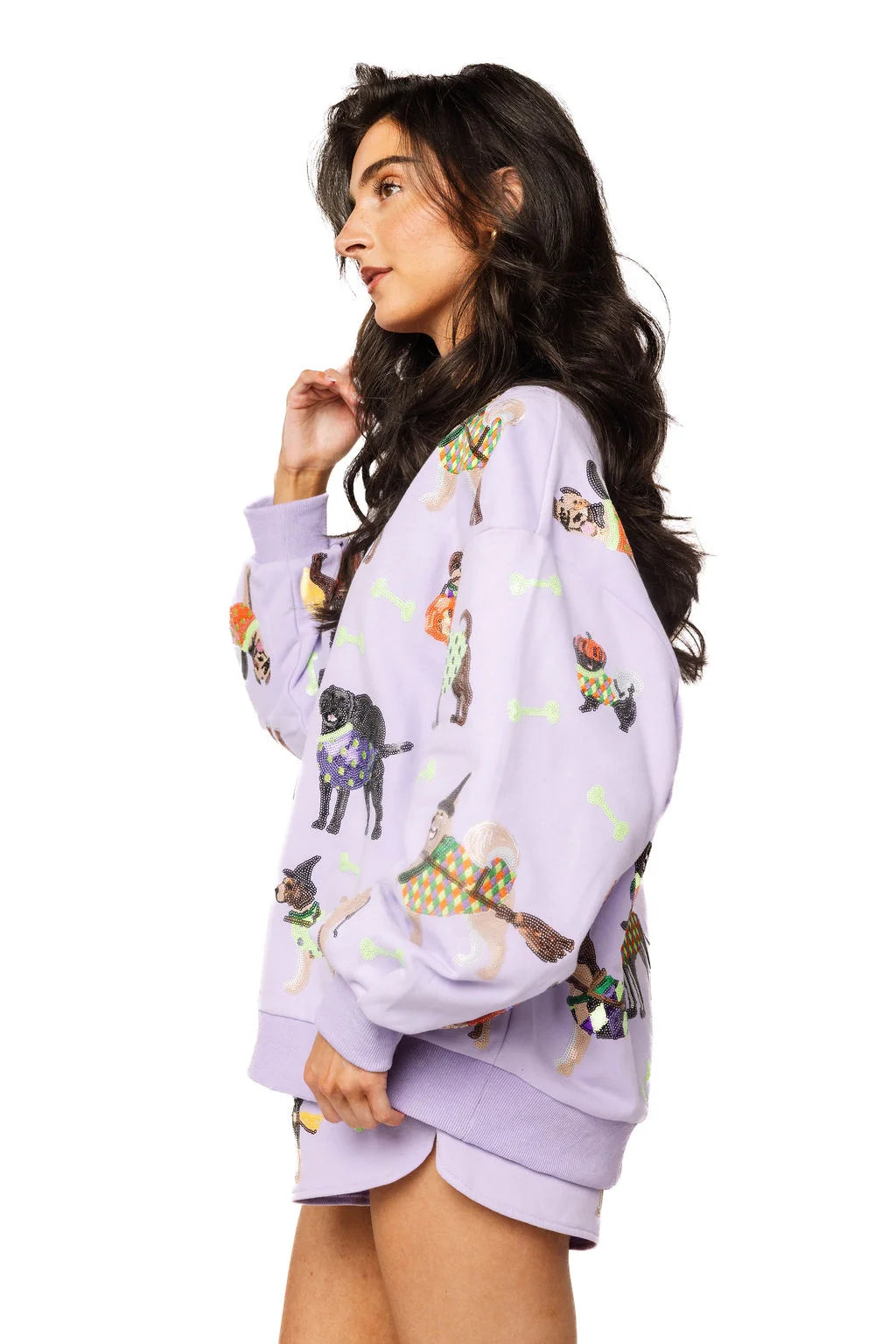 Queen of Sparkles Lavender Halloween Dogs Sequin Sweatshirt