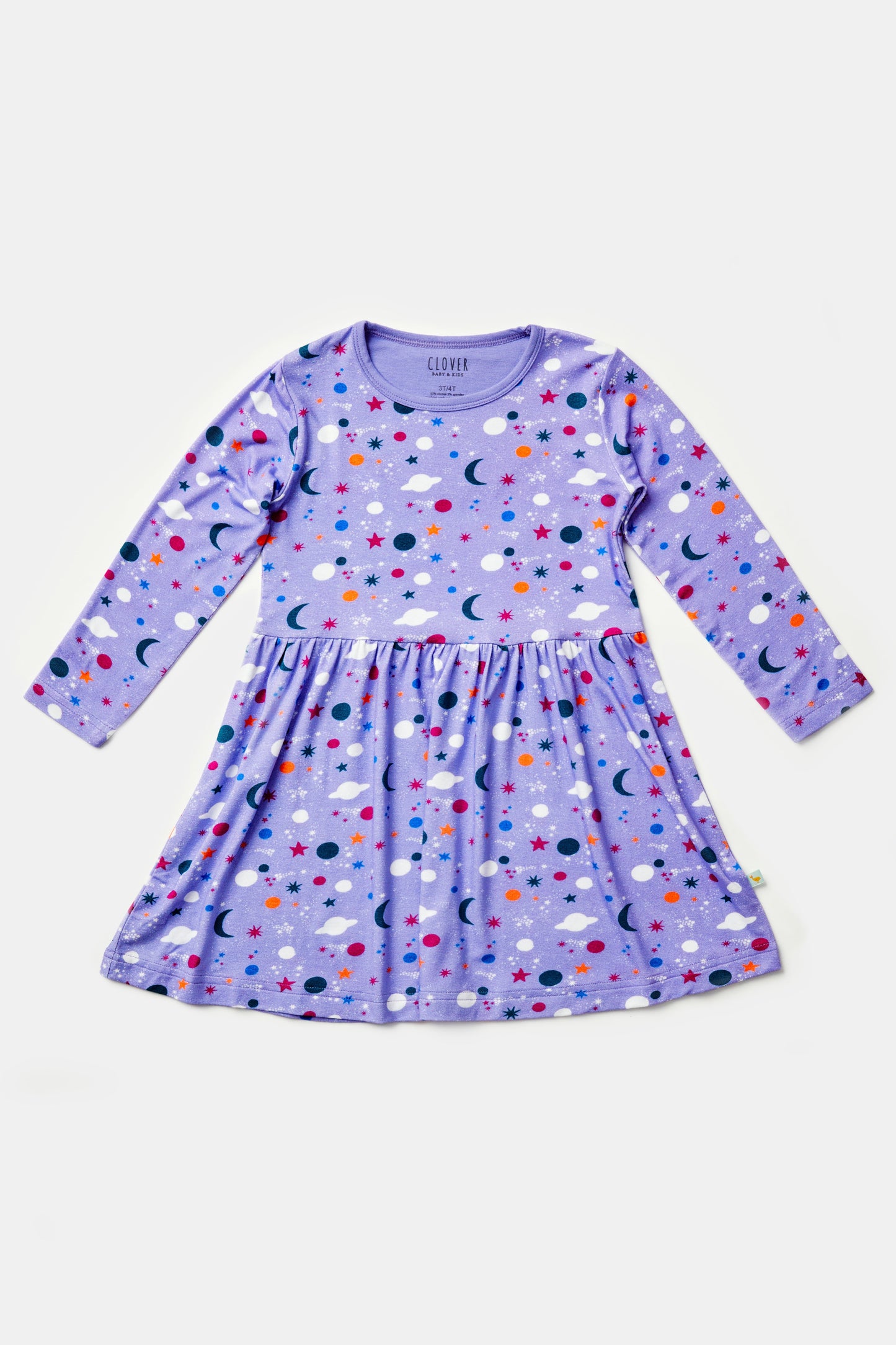 Stretchy Long Sleeve Twirl Dress - Luna Lavender
