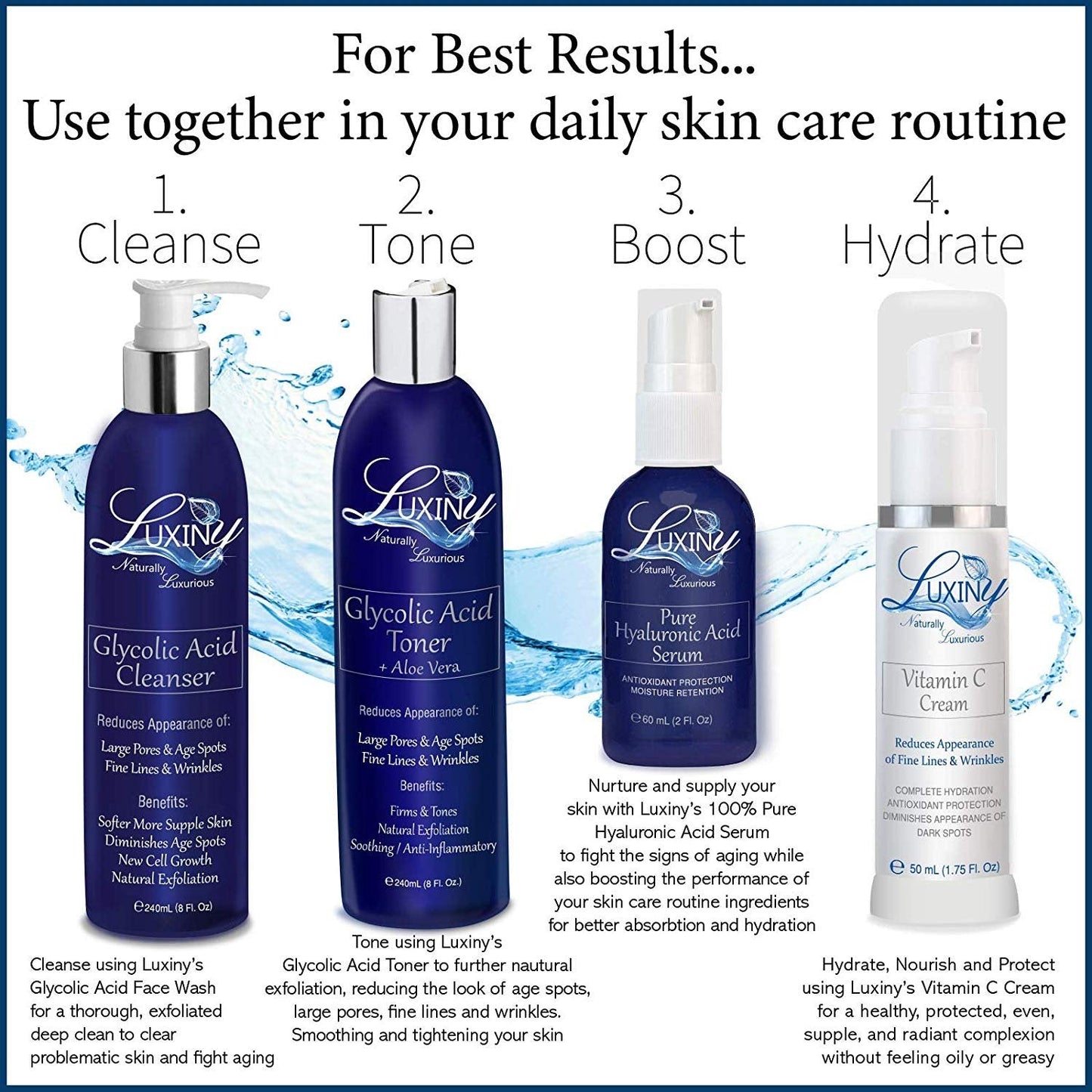 Skin Care Set | Moisturizing Skincare | Deep Cleansing Skincare | Hyaluronic Acid | Vitamin C Cream