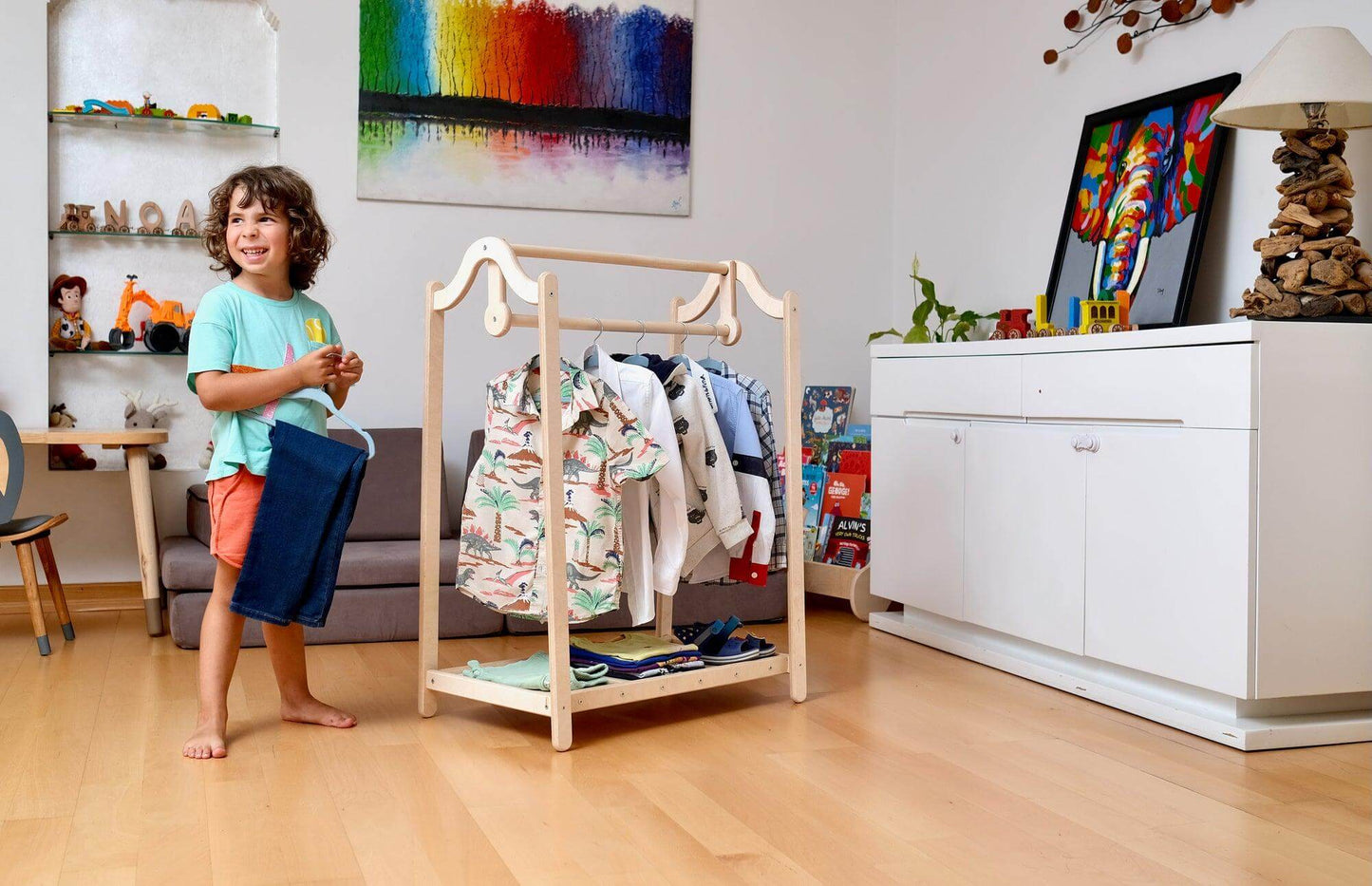 Montessori Wooden Wardrobe Set: Ideal Child Clothing Organizer