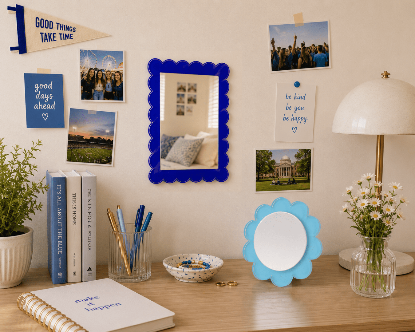 Pastel Blue Acrylic Daisy Mirror