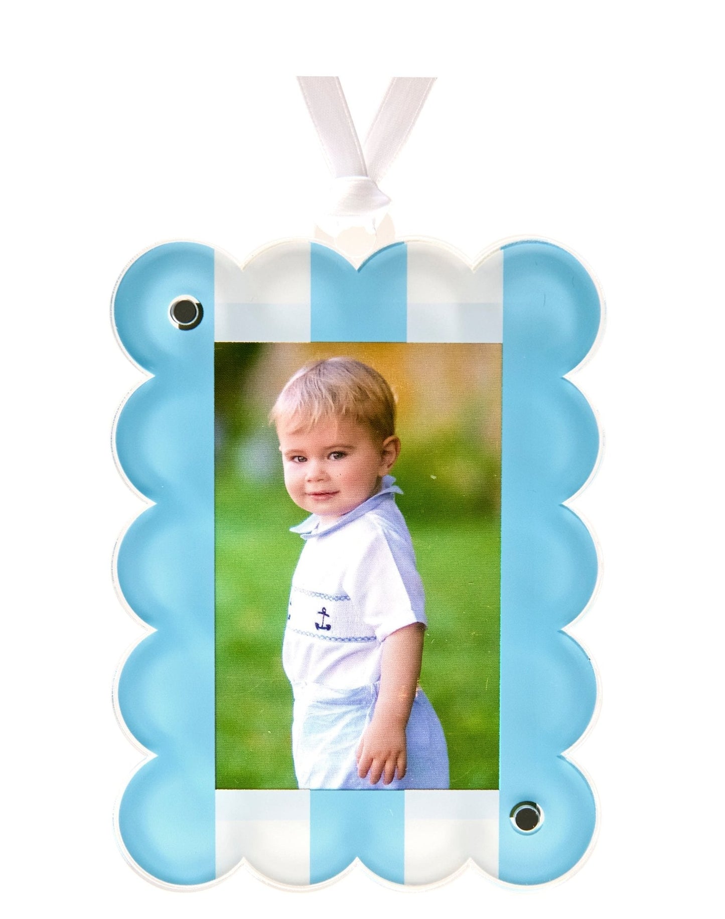 Pastel Blue & White Acrylic Photo Ornament